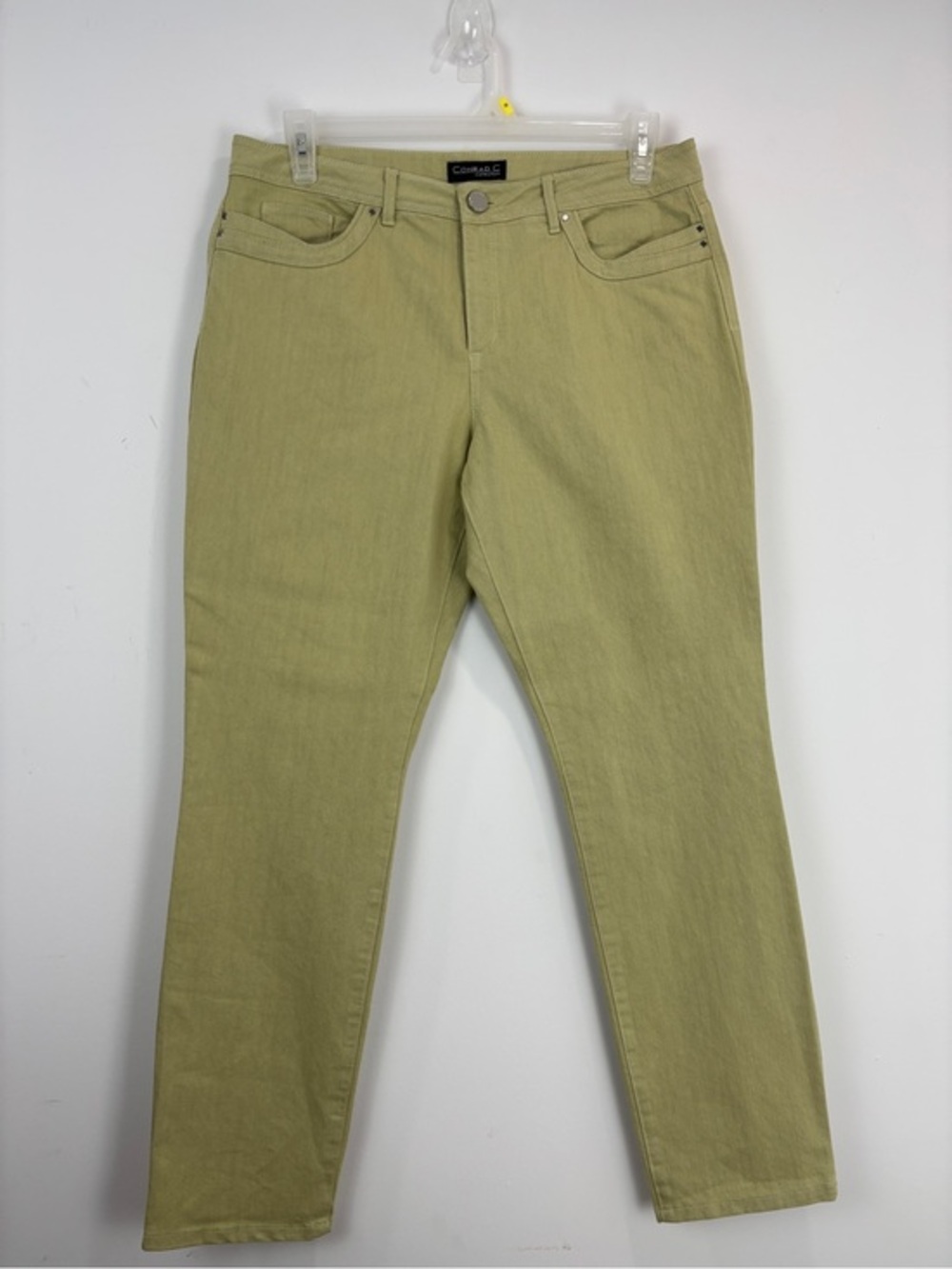 Conrad C Collection Soft Yellow Green Stretch Slim Straight Pants 12 Workwear